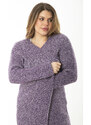 Şans Women's Large Size Purple Slit Thick Knitwear Long Cardigan