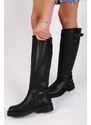 Shoeberry Women's Lottie Black Buckled Boots