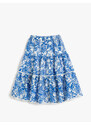 Koton Floral Midi Skirt with Elastic Waist, Cotton