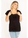 Şans Women's Plus Size Black Collar And Lace Detailed Low-Collar Blouse With A Neck And Hem