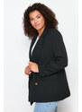 Trendyol Curve Black Oversize Lined Double Breasted Closure Woven Blazer Jacket