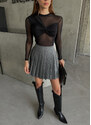 Laluvia Gray Pleated Mini Skirt