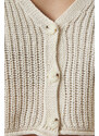 Happiness İstanbul Women's Cream V-Neck Seasonal Crop Knitwear Cardigan