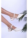 Shoeberry Women's Nolec White Skin Heeled Shoes - Slippers