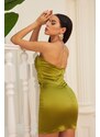 Carmen Pistachio Green Satin Strapless Short Evening Dress