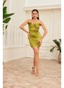 Carmen Pistachio Green Satin Strapless Short Evening Dress