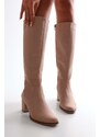 Shoeberry Women's Anna Beige Suede Heeled Boots Beige Suede