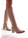 Shoeberry Women's Anna Beige Suede Heeled Boots Beige Suede