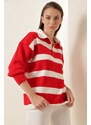 Bigdart 4512 Striped Oversized Sweater - Red