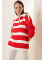 Bigdart 4512 Striped Oversized Sweater - Red