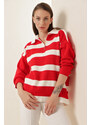 Bigdart 4512 Striped Oversized Sweater - Red