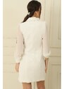 By Saygı Double Breasted Neck Chiffon Sleeve Front Buttoned Lined Crepe Wide-Body Interval Dress