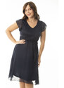 Şans Women's Plus Size Navy Blue Top With Lace Chiffon Fabric Lined Dress