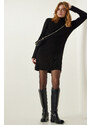 Happiness İstanbul Black Ribbed A-Line Knitwear Dress