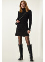 Happiness İstanbul Black Ribbed A-Line Knitwear Dress