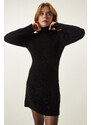 Happiness İstanbul Black Ribbed A-Line Knitwear Dress