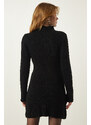 Happiness İstanbul Black Ribbed A-Line Knitwear Dress
