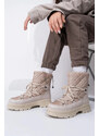 armonika Women's Beige Flr1024 Lace-up Thick Soled Snow Boots With Warm Lined