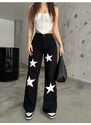 BİKELİFE Flocked Star Star Printed Wide Leg Straight fit Wide Leg Jean