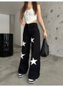 BİKELİFE Flocked Star Star Printed Wide Leg Straight fit Wide Leg Jean