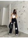 BİKELİFE Flocked Star Star Printed Wide Leg Straight fit Wide Leg Jean