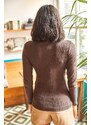 Olalook Women's Bitter Brown Shoulder Button Detailed Turtleneck Rack Sweater