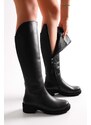 Shoeberry Women's Malissa Black Genuine Leather Heeled Boots Black Genuine Leather