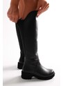 Shoeberry Women's Malissa Black Genuine Leather Heeled Boots Black Genuine Leather