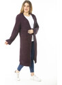 Şans Women's Plus Size Purple Long Sweater Long Cardigan with a Slit