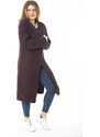 Şans Women's Plus Size Purple Long Sweater Long Cardigan with a Slit