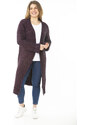 Şans Women's Plus Size Purple Long Sweater Long Cardigan with a Slit