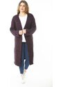 Şans Women's Plus Size Purple Long Sweater Long Cardigan with a Slit