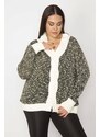 Şans Women's Plus Size Black Knitwear Knitwear Closed Front Tunic Cardigan