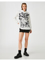 Koton Oversize Printed Hoodie and Sweatshirt with Fleece Inside.