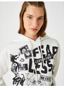 Koton Oversize Printed Hoodie and Sweatshirt with Fleece Inside.