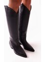 Shoeberry Women's Meot Black Leather Heels Western Rider Boots Black Leather.