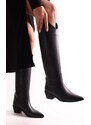 Shoeberry Women's Meot Black Leather Heels Western Rider Boots Black Leather.