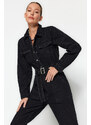 Trendyol Black Belt Denim Jumpsuit