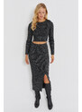 Cool & Sexy Women's Black Silvery Knitwear Skirt Suit