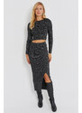 Cool & Sexy Women's Black Silvery Knitwear Skirt Suit