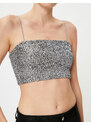 Koton Sequined Crop Top Thin Straps Square Collar