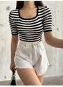 BİKELİFE Women's Square Neck Striped Knitted Blouse