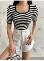 BİKELİFE Women's Square Neck Striped Knitted Blouse