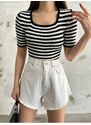 BİKELİFE Women's Square Neck Striped Knitted Blouse