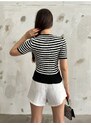 BİKELİFE Women's Square Neck Striped Knitted Blouse