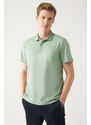 Avva Men's Water Green 100% Cotton Standard Fit Normal Cut 3 Buttons Anti-roll Polo T-shirt