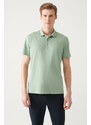 Avva Men's Water Green 100% Cotton Standard Fit Normal Cut 3 Buttons Anti-roll Polo T-shirt