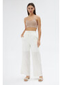 Laluvia White Elastic Waist Linen Trousers