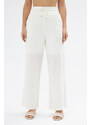 Laluvia White Elastic Waist Linen Trousers