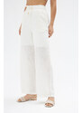 Laluvia White Elastic Waist Linen Trousers